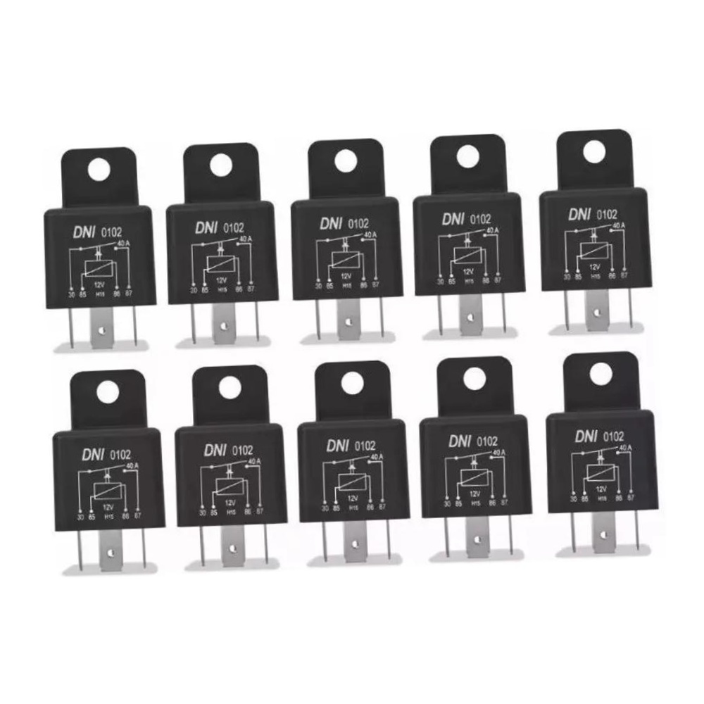 10 Relés Auxiliar Universal 12V 4 Terminais com Suporte - DNI 0102