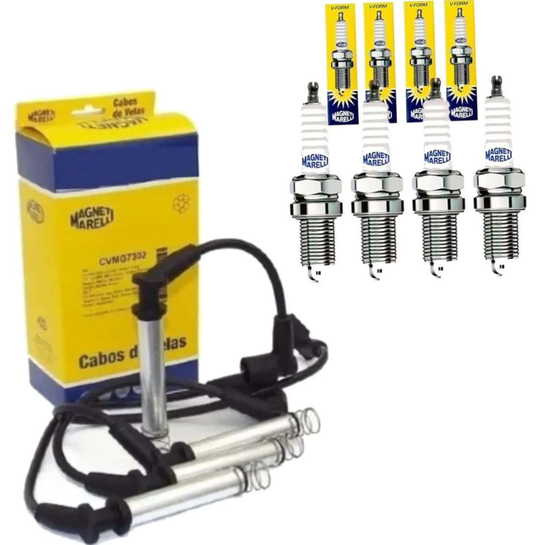 Kit 4 Vela Ignição e Cabo - Magneti Marelli - CVMF3002 / QH6RTCMM-10