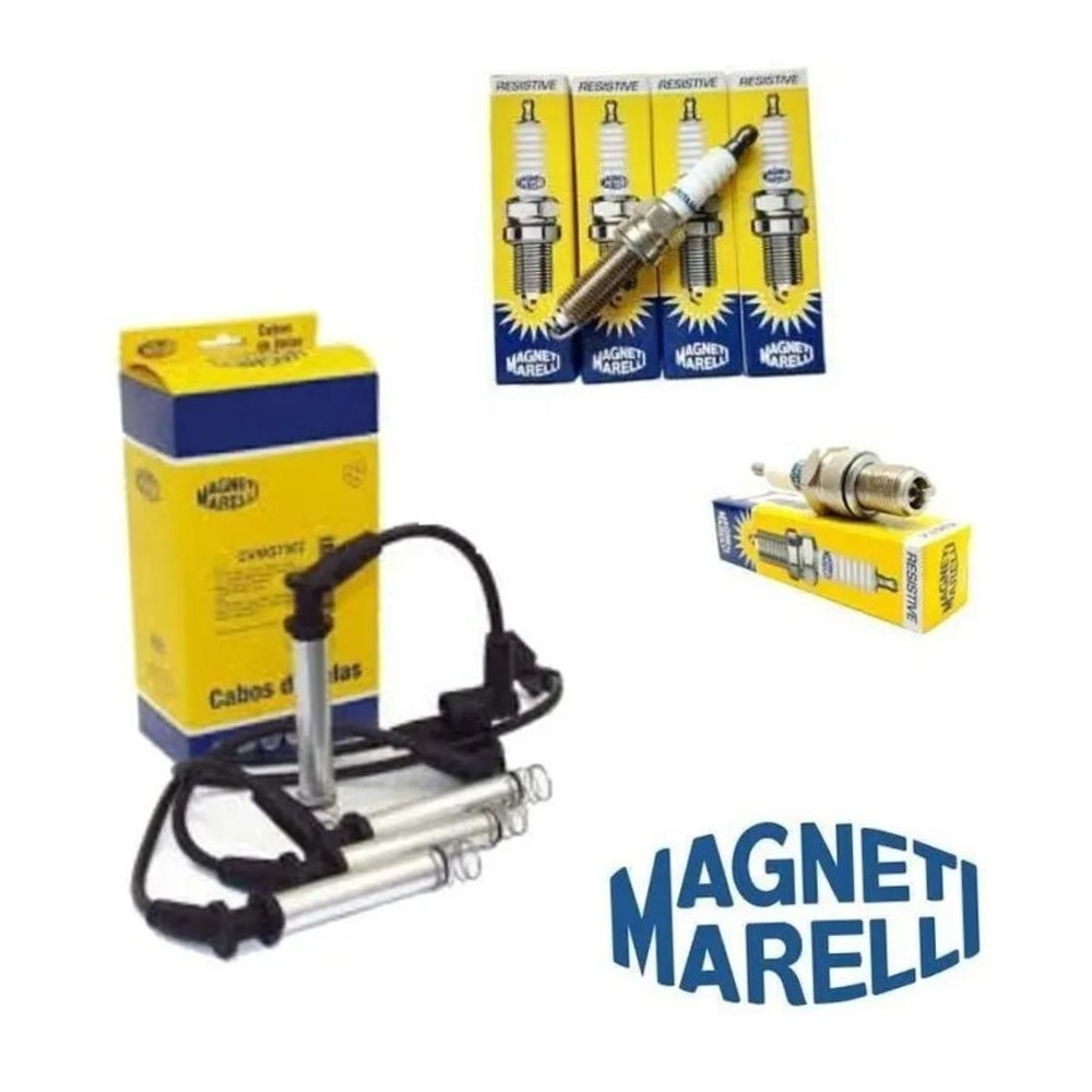 Kit 4 Vela Ignição e Cabo - Magneti Marelli - CVMF3002 / QH6RTCMM-10