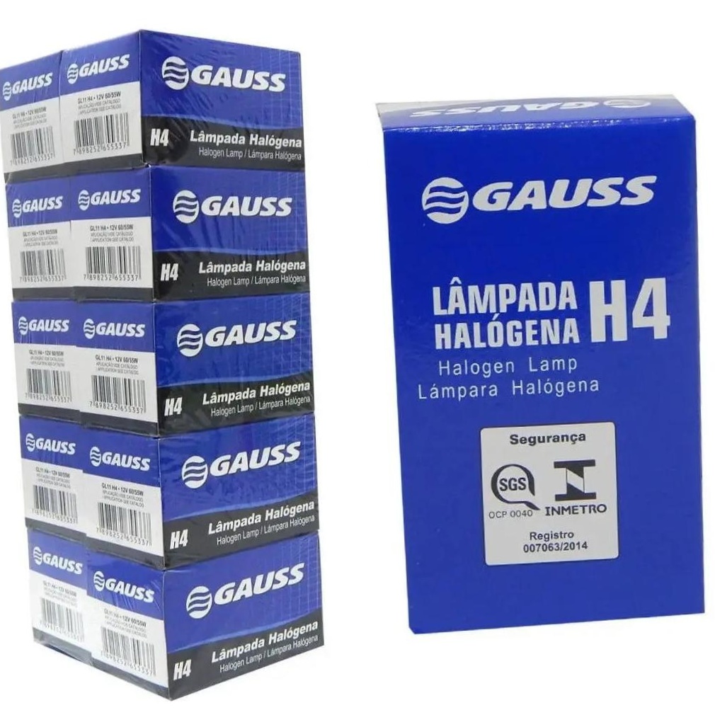 Kit 10 Lâmpadas Farol Alto Baixo H4 60/55W Halógena 12V P43T-38 - Gauss - GL11H4