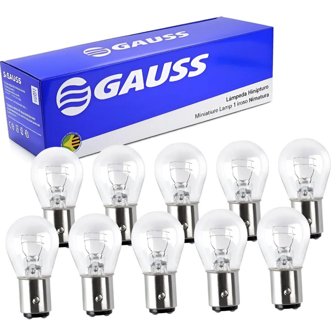 Kit 10 Lâmpadas 2 Pólos 12V 21/5W BAY15D Lanterna e Freio - Gauss - GL1034
