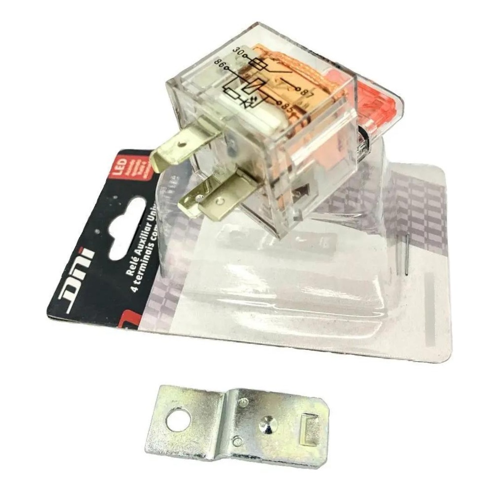 3 Relés Auxiliar Acrílico com LED Fusível 40A 12V 4 Terminais - DNI 8101