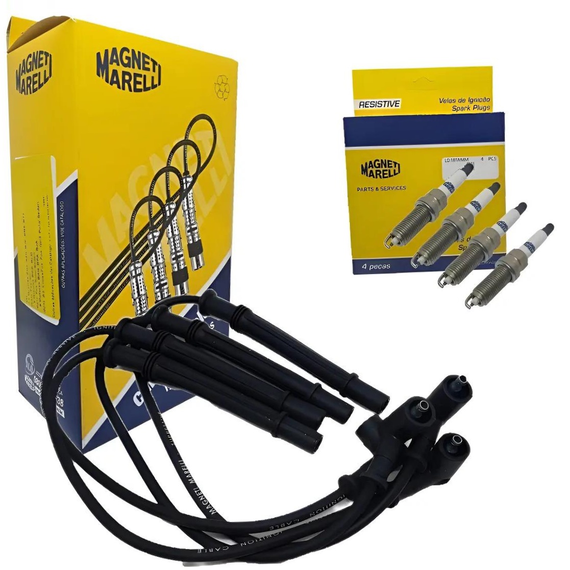 Kit 4 Vela Ignição e Cabo - Magneti Marelli - CVMR1602 / LD7RTAMM