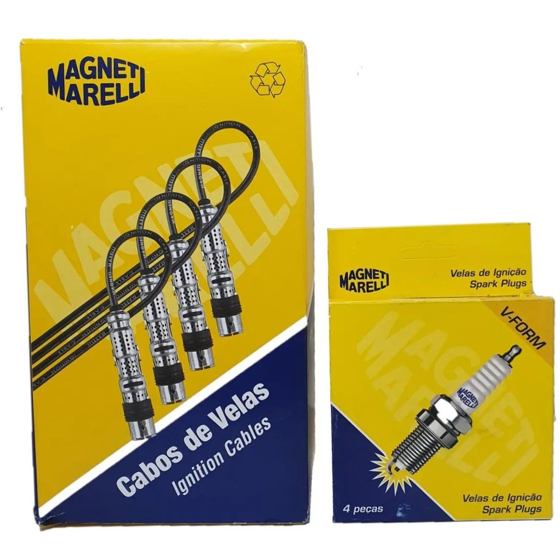 Kit 4 Vela Ignição V-Form e Cabo - Magneti Marelli - CVMG7302 / F6RFMM