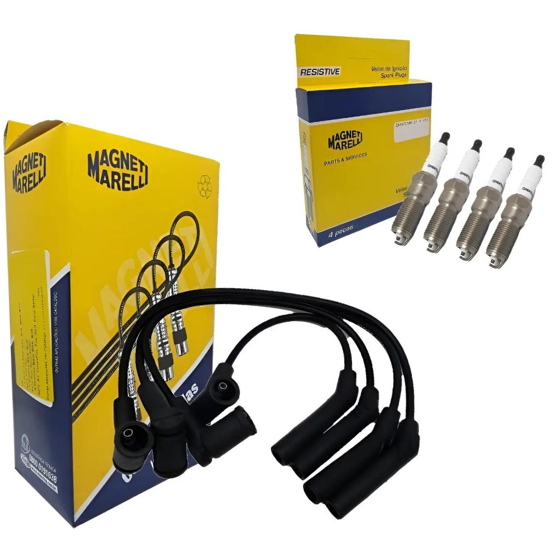 Kit 4 Vela Ignição e Cabo - Magneti Marelli - CVMF0202 / QH6RTCMM-10