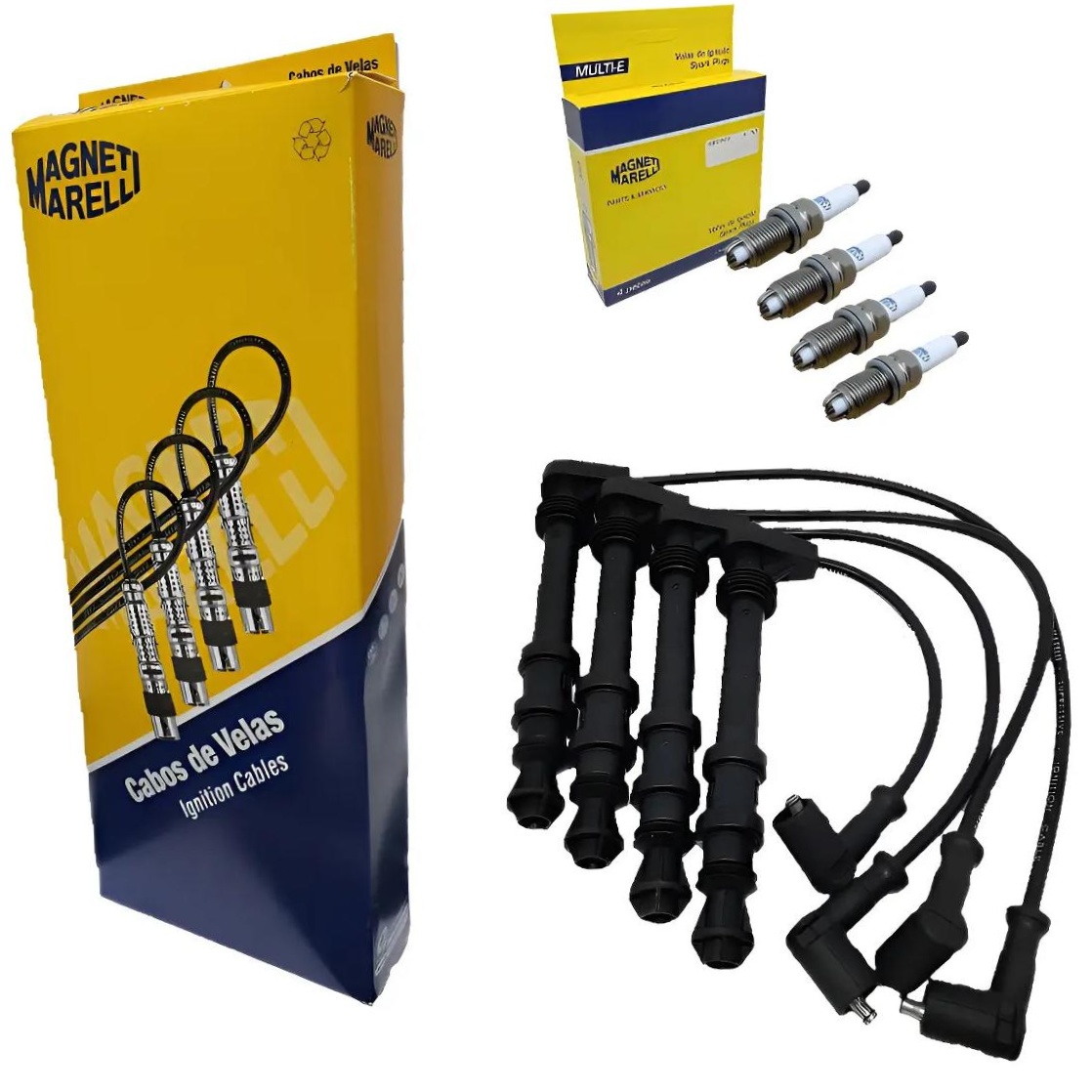 Kit 4 Vela Ignição MultiE e Cabo - Magneti Marelli - CVMT0802 / K6RDYMM