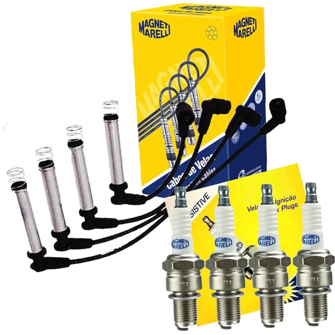 Kit 4 Vela Ignição V-Form e Cabo - Magneti Marelli - CVMG7302 / F6RFMM