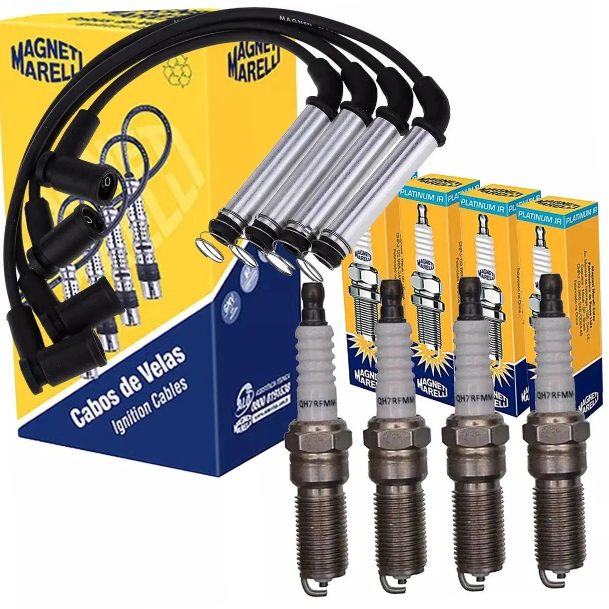 Kit 4 Vela Ignição VForm e Cabo Magneti Marelli - CVMF3002 / QH7RFMM-10