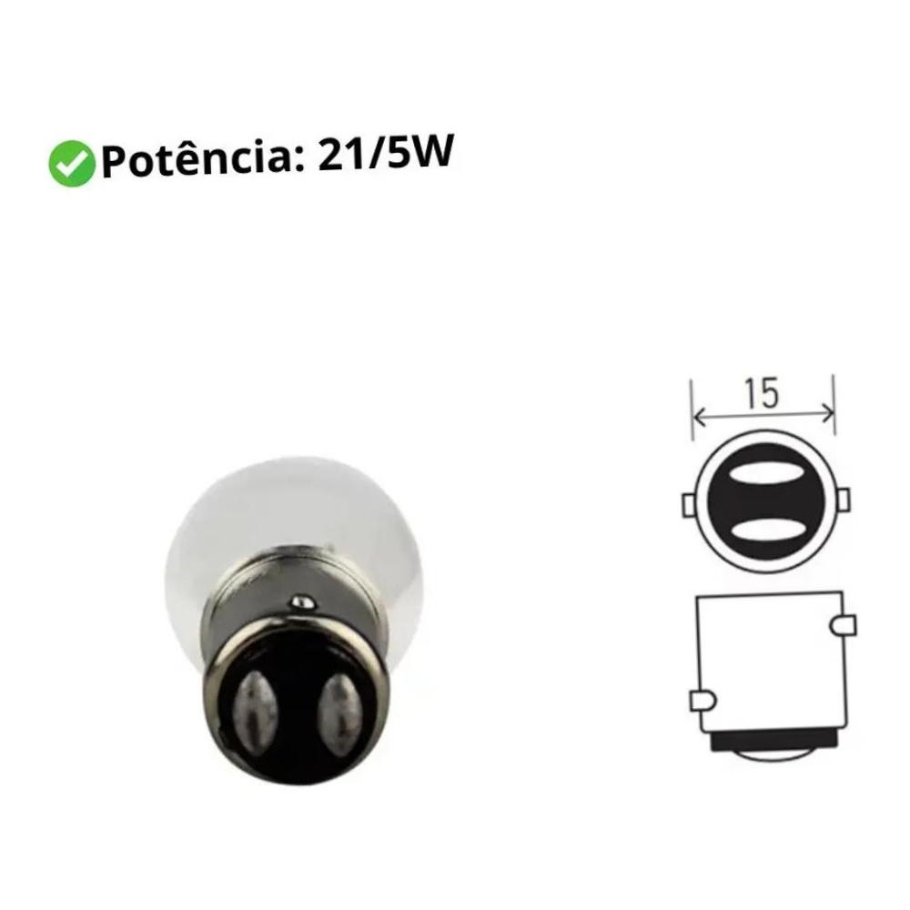 Kit 10 Lâmpadas 2 Pólos 12V 21/5W BAY15D Lanterna e Freio - Gauss - GL1034